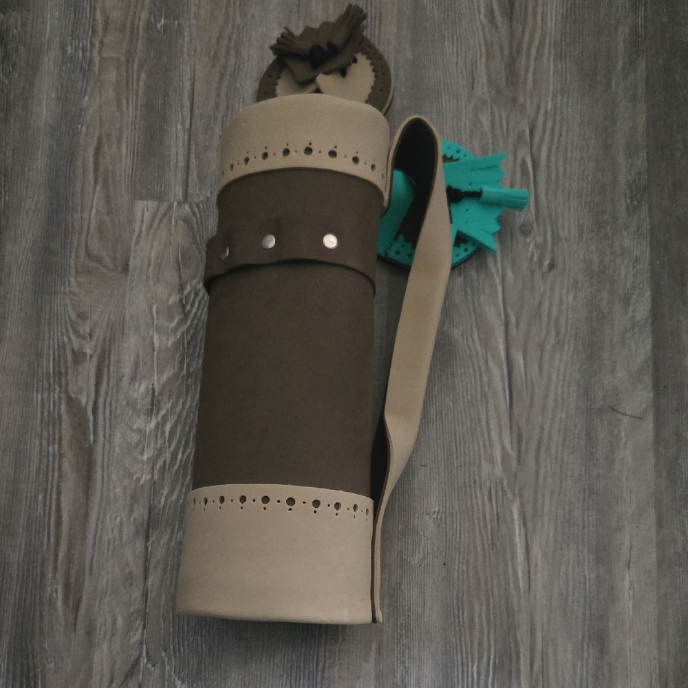 Brown and Tan Leather Yoga Mat Holder